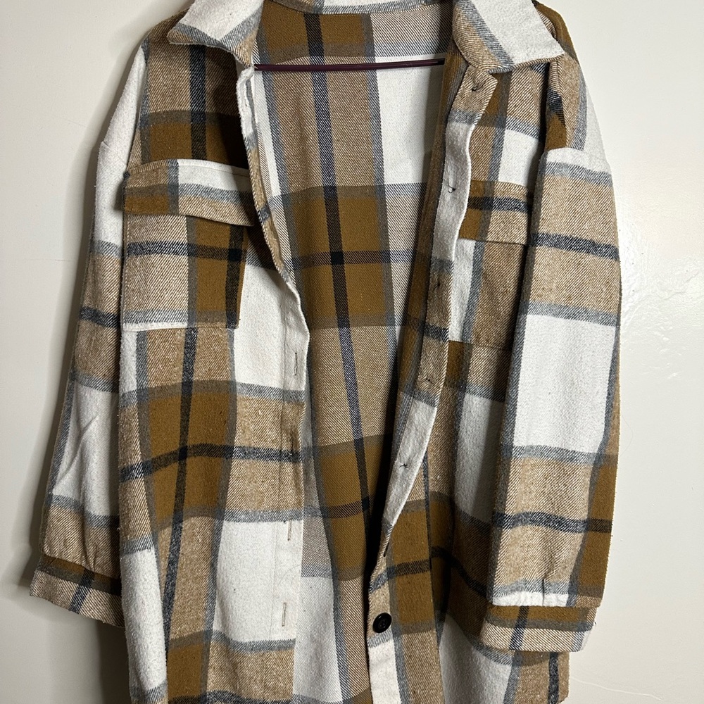 Oversized Plaid Button-Up Jacket